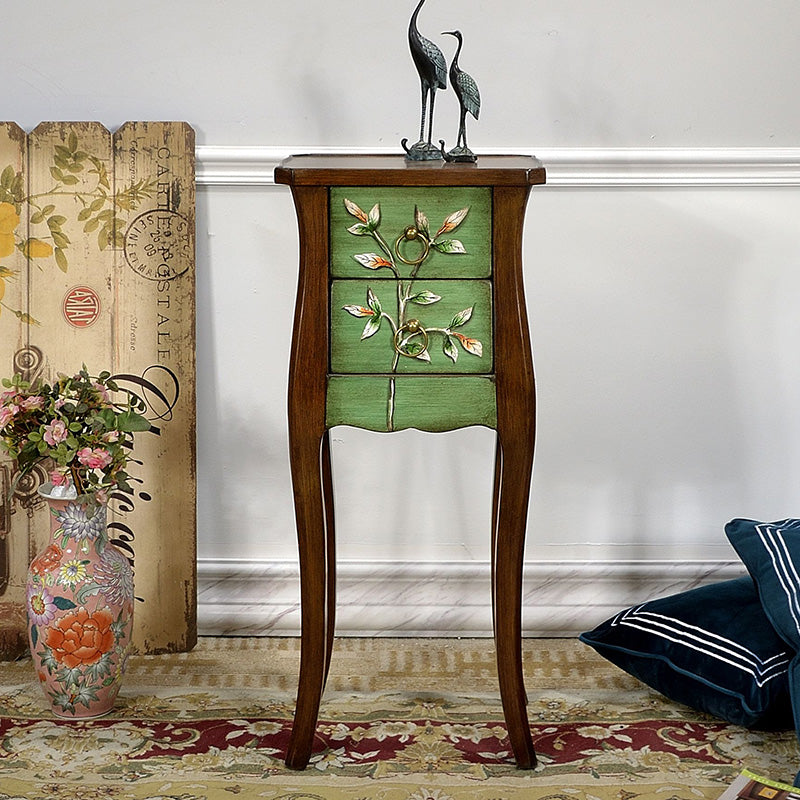 European Arabesque Solid Wood 2-Drawer End Table