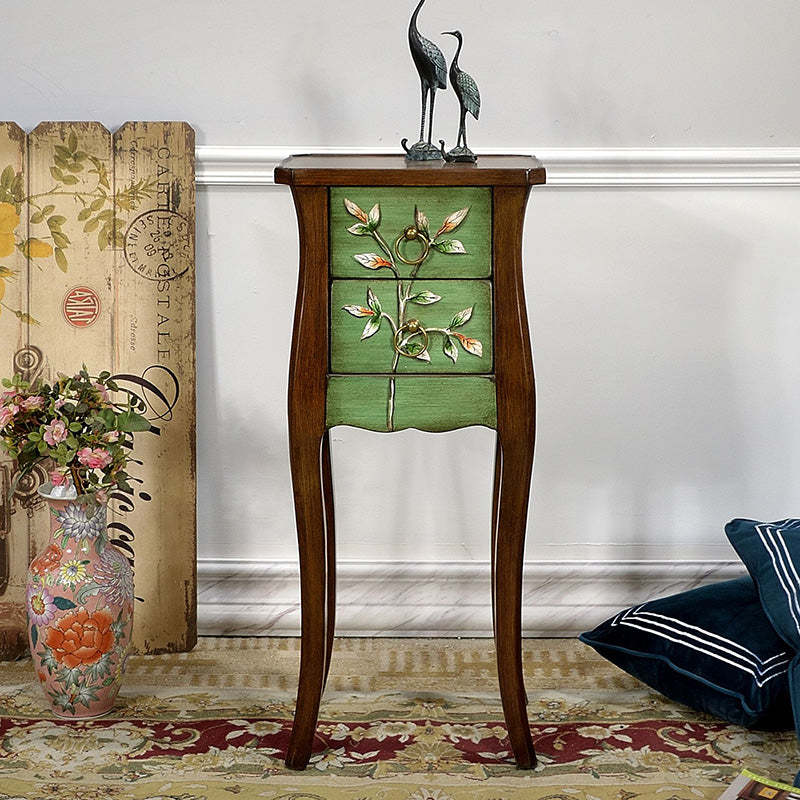 European Arabesque Solid Wood 2-Drawer End Table