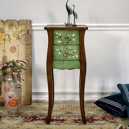 European Arabesque Solid Wood 2-Drawer End Table