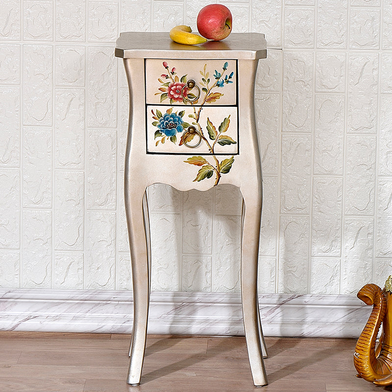 European Arabesque Solid Wood 2-Drawer End Table