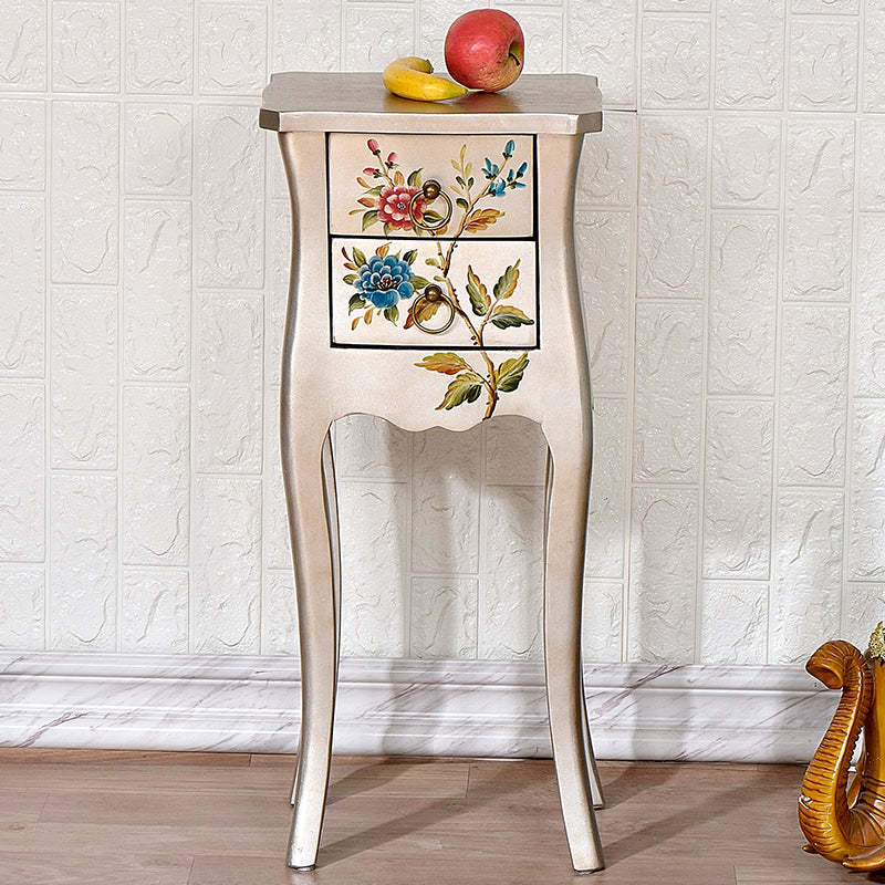European Arabesque Solid Wood 2-Drawer End Table