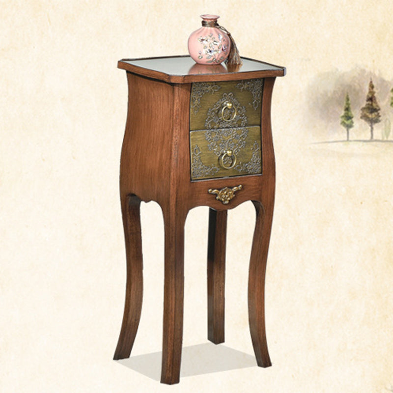 European Arabesque Solid Wood 2-Drawer End Table