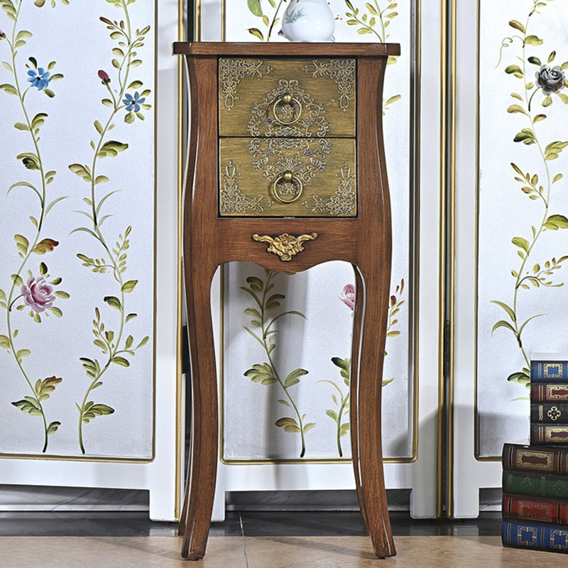European Arabesque Solid Wood 2-Drawer End Table