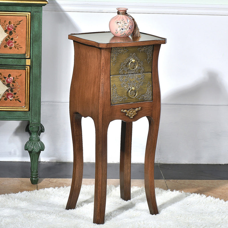 European Arabesque Solid Wood 2-Drawer End Table