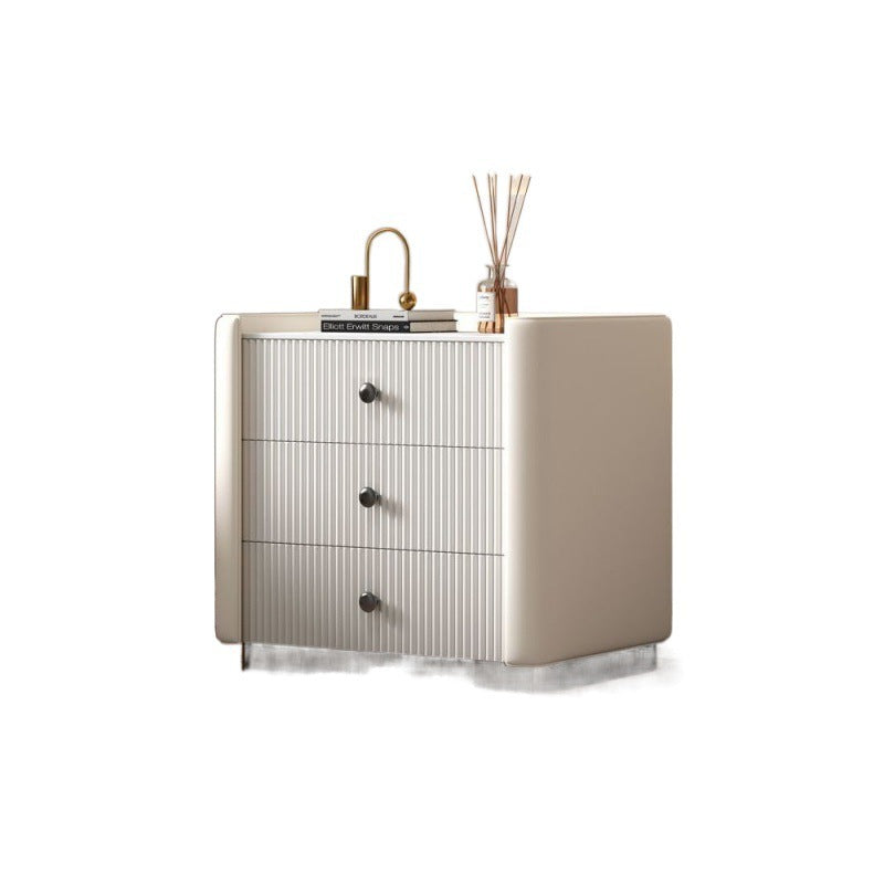 Nordic Sintered Stone Solid Wood Leather 3-Drawer Nightstand