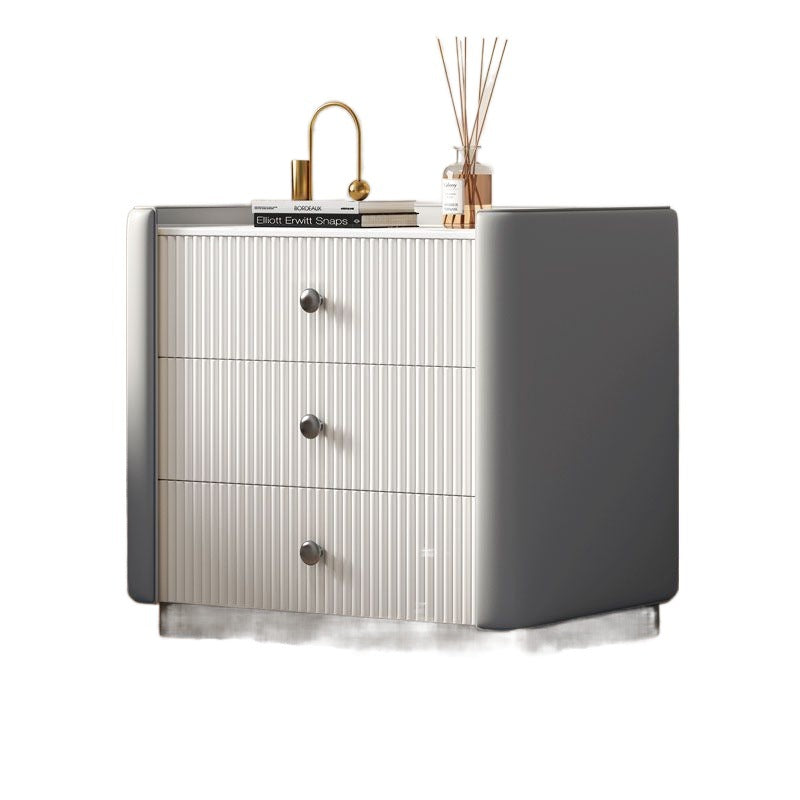 Nordic Sintered Stone Solid Wood Leather 3-Drawer Nightstand