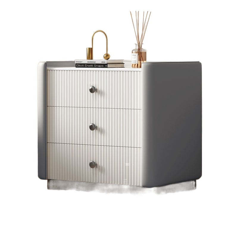 Nordic Sintered Stone Solid Wood Leather 3-Drawer Nightstand