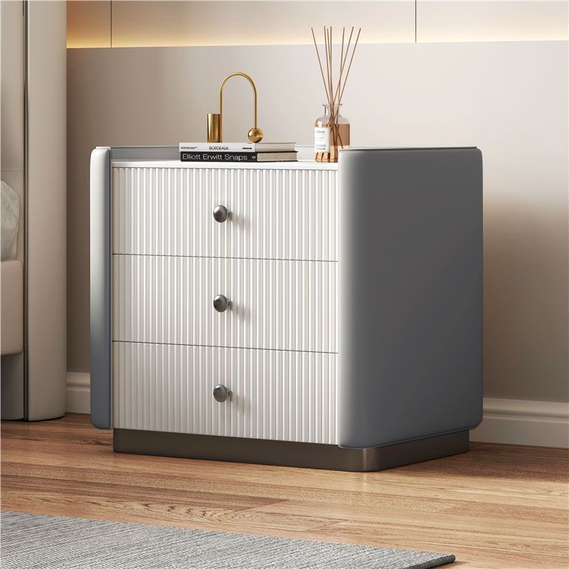 Nordic Sintered Stone Solid Wood Leather 3-Drawer Nightstand