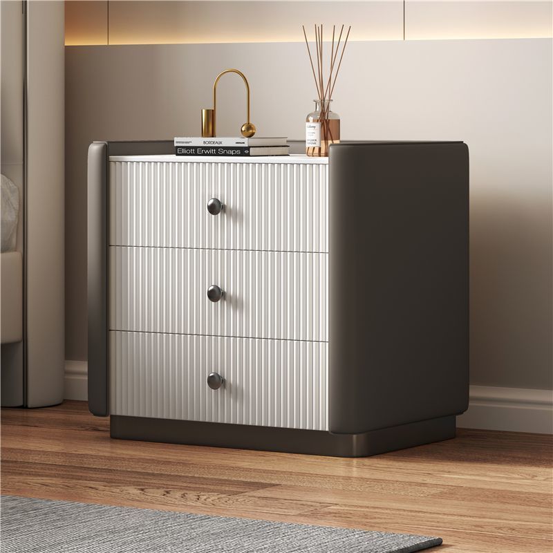 Nordic Sintered Stone Solid Wood Leather 3-Drawer Nightstand