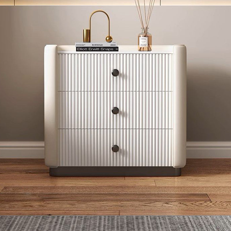 Nordic Sintered Stone Solid Wood Leather 3-Drawer Nightstand