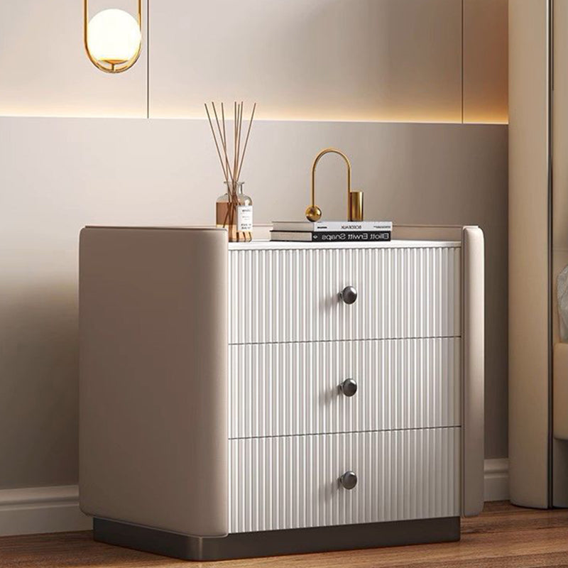 Nordic Sintered Stone Solid Wood Leather 3-Drawer Nightstand