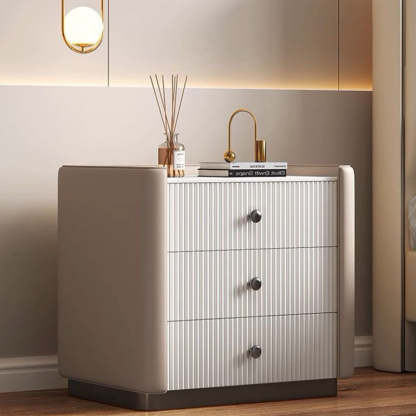 Nordic Sintered Stone Solid Wood Leather 3-Drawer Nightstand