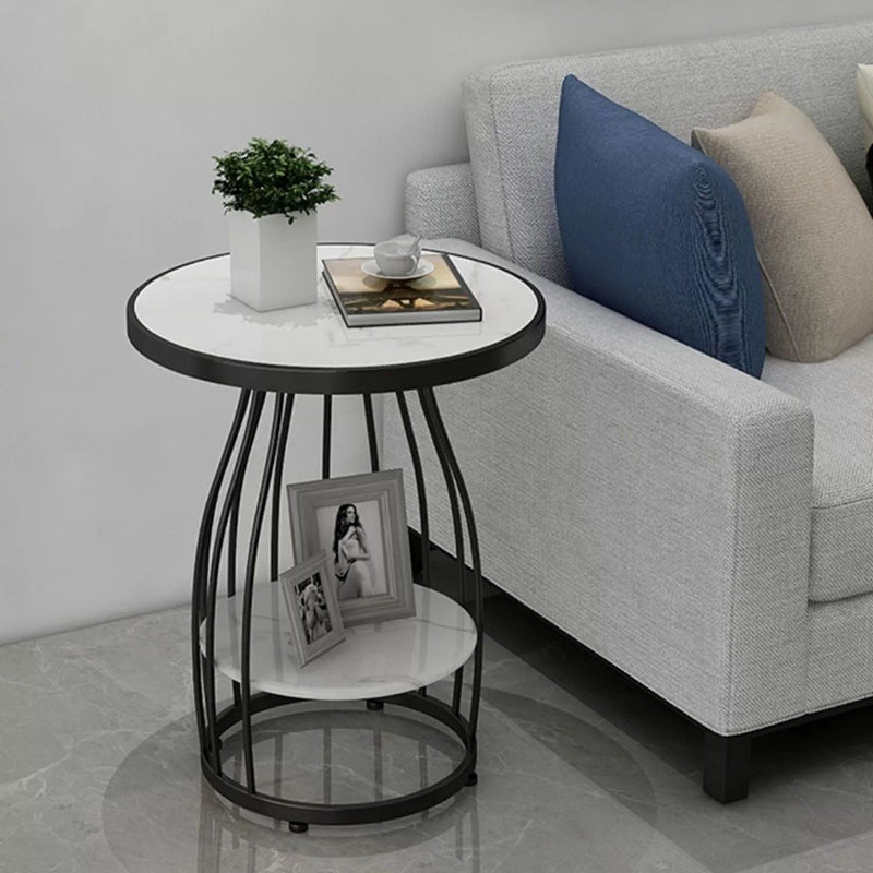 Modern Sintered Stone Steel 2-Tier Coffee Table