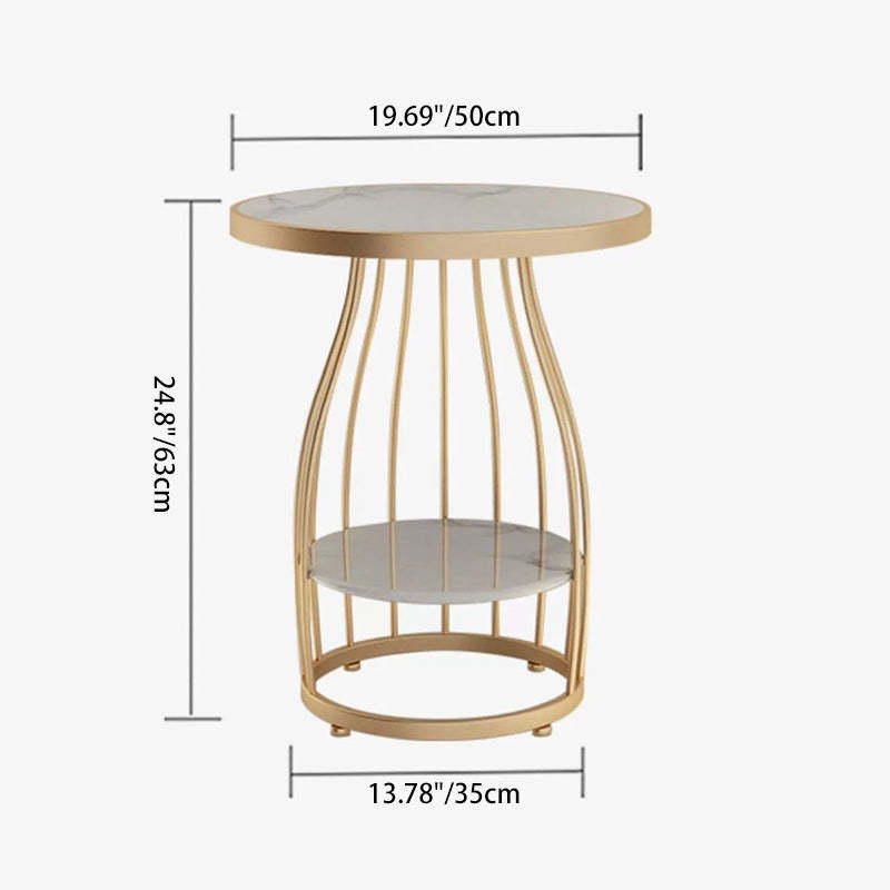 Modern Sintered Stone Steel 2-Tier Coffee Table