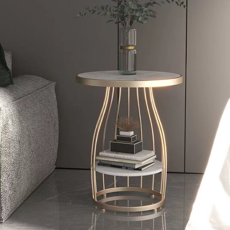 Modern Sintered Stone Steel 2-Tier Coffee Table — Gold Frame