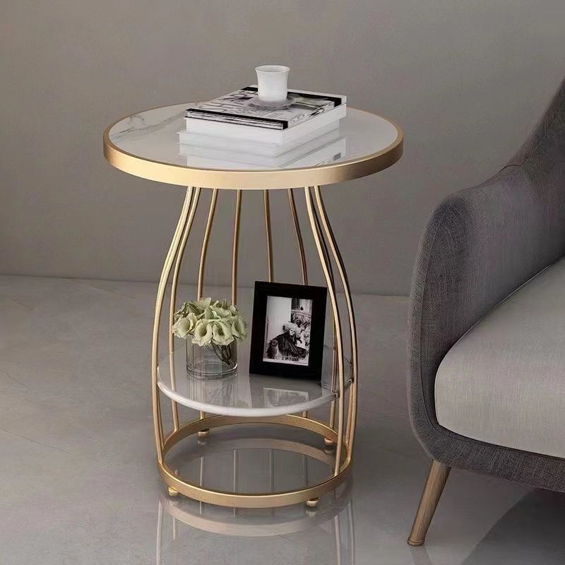 Modern Sintered Stone Steel 2-Tier Coffee Table
