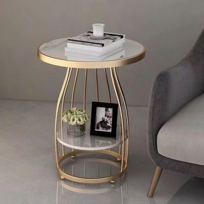 Modern Sintered Stone Steel 2-Tier Coffee Table