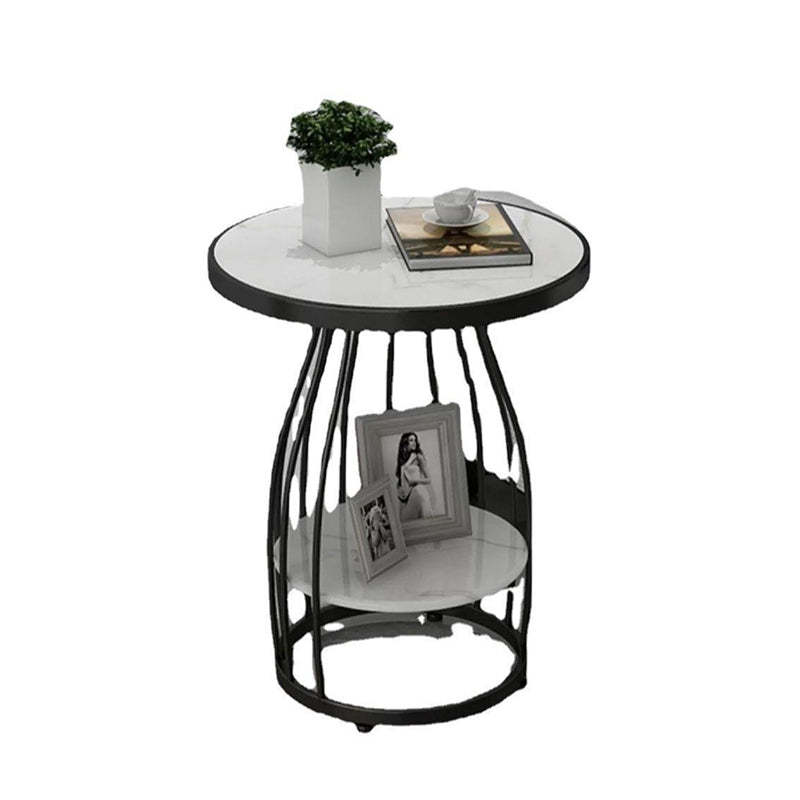 Modern Sintered Stone Steel 2-Tier Coffee Table