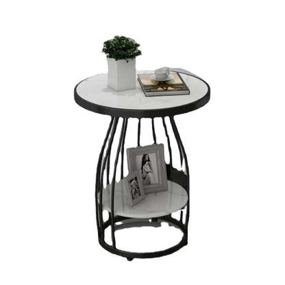 Modern Sintered Stone Steel 2-Tier Coffee Table