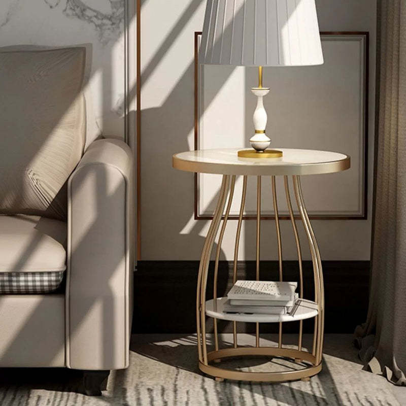 Modern Sintered Stone Steel 2-Tier Coffee Table