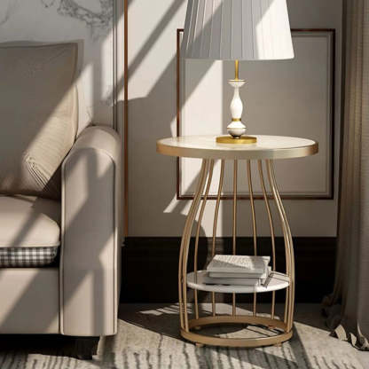 Modern Sintered Stone Steel 2-Tier Coffee Table