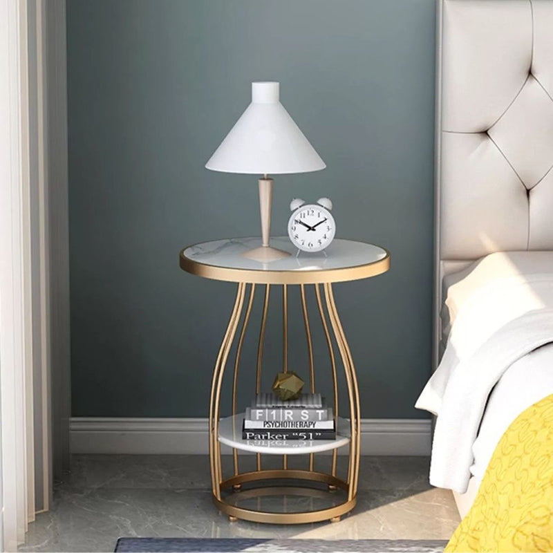 Modern Sintered Stone Steel 2-Tier Coffee Table