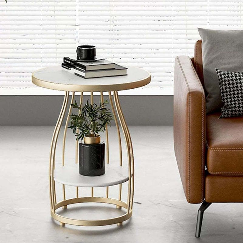 Modern Sintered Stone Steel 2-Tier Coffee Table