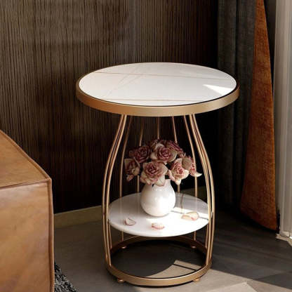 Modern Sintered Stone Steel 2-Tier Coffee Table