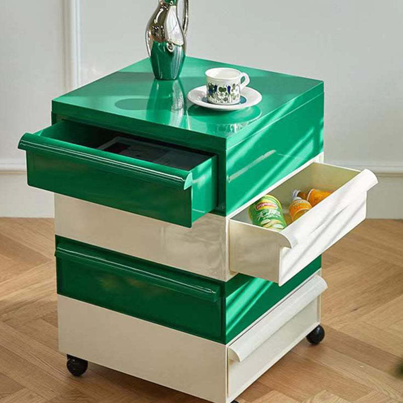 Nordic Plastic 4-Drawer Rolling Nightstand Storage Cabinet — White & Black + White Top Cover