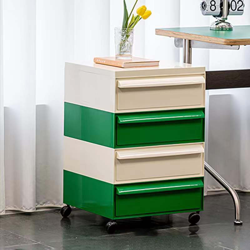 Nordic Plastic 4-Drawer Rolling Nightstand Storage Cabinet — Black