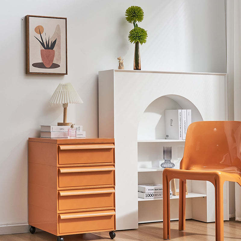 Nordic Plastic 4-Drawer Rolling Nightstand Storage Cabinet — Turmeric