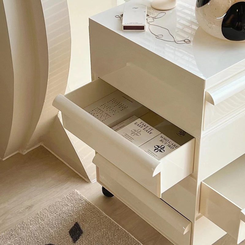 Nordic Plastic 4-Drawer Rolling Nightstand Storage Cabinet — White