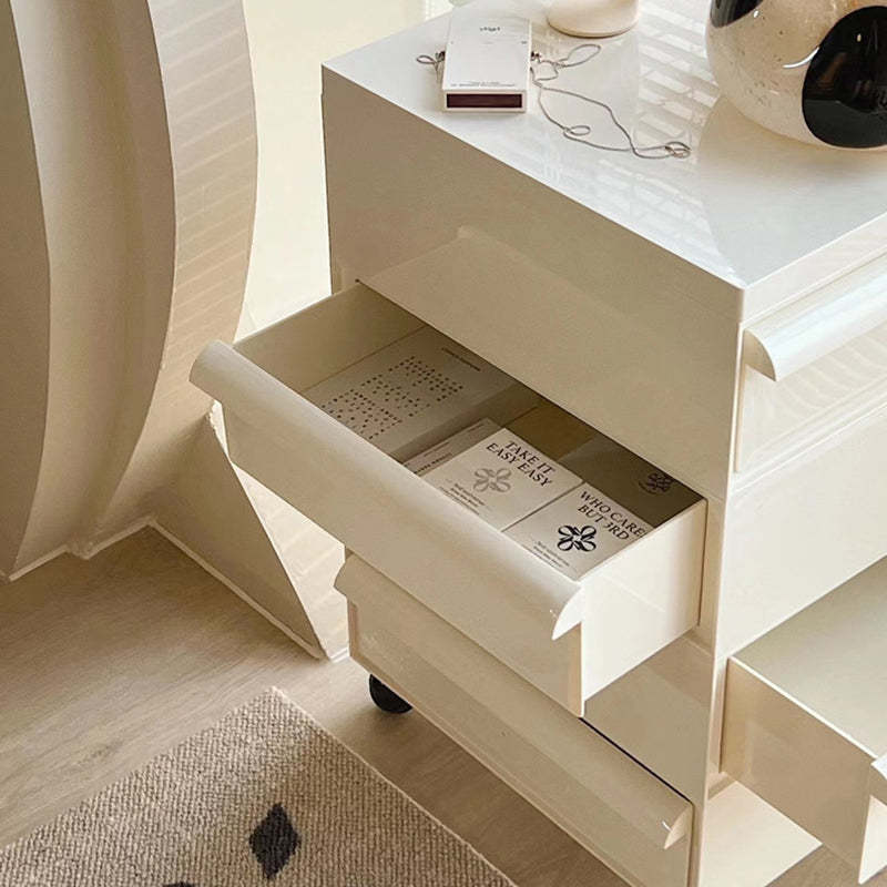 Nordic Plastic 4-Drawer Rolling Nightstand Storage Cabinet — White