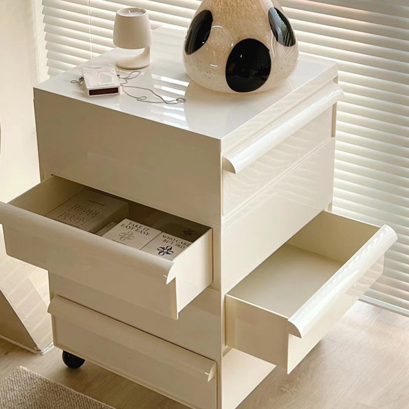 Nordic Plastic 4-Drawer Rolling Nightstand Storage Cabinet — White & Black + Black Top Cover