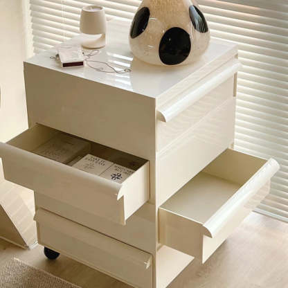 Nordic Plastic 4-Drawer Rolling Nightstand Storage Cabinet — White & Black + Black Top Cover