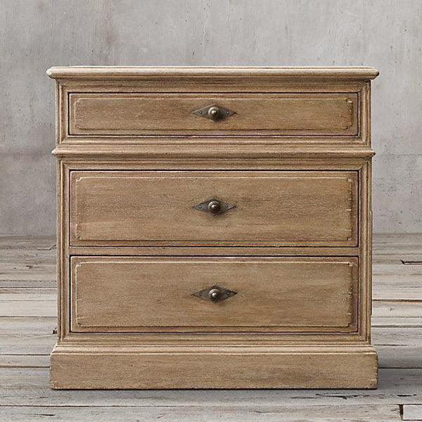 Rustic Solid Wood 3-Drawer Nightstand — Brown