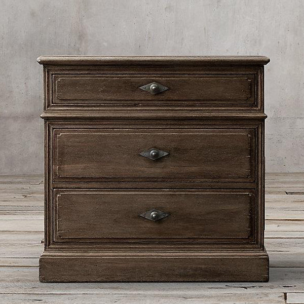 Rustic Solid Wood 3-Drawer Nightstand