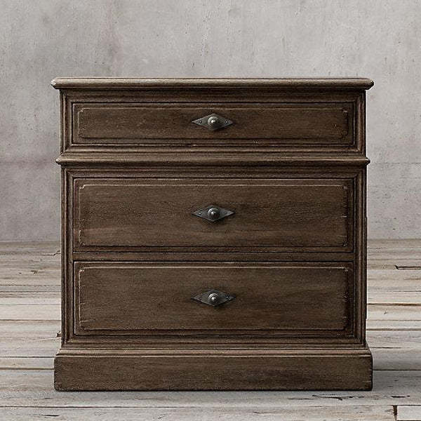 Rustic Solid Wood 3-Drawer Nightstand