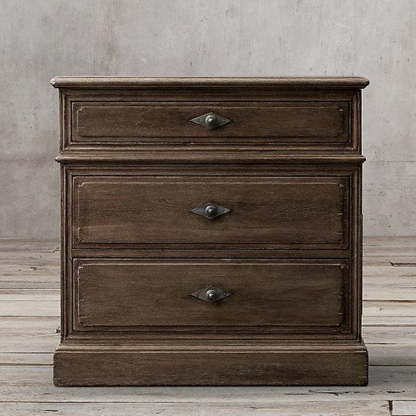 Rustic Solid Wood 3-Drawer Nightstand