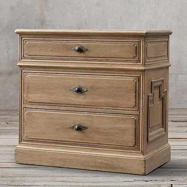 Rustic Solid Wood 3-Drawer Nightstand