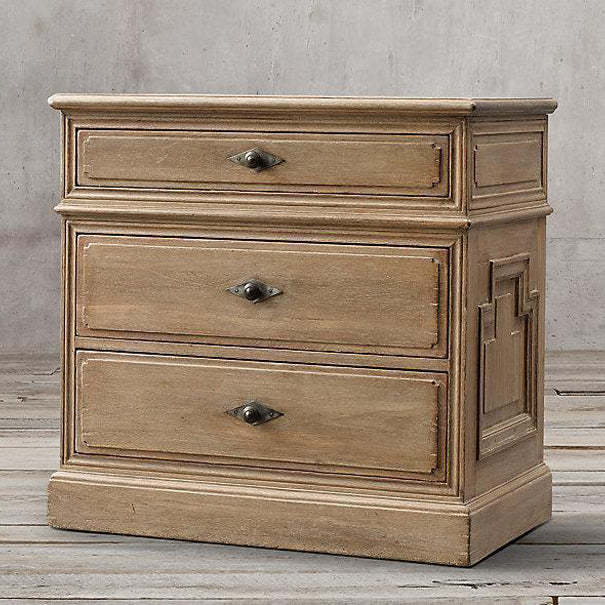 Rustic Solid Wood 3-Drawer Nightstand