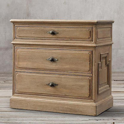 Rustic Solid Wood 3-Drawer Nightstand
