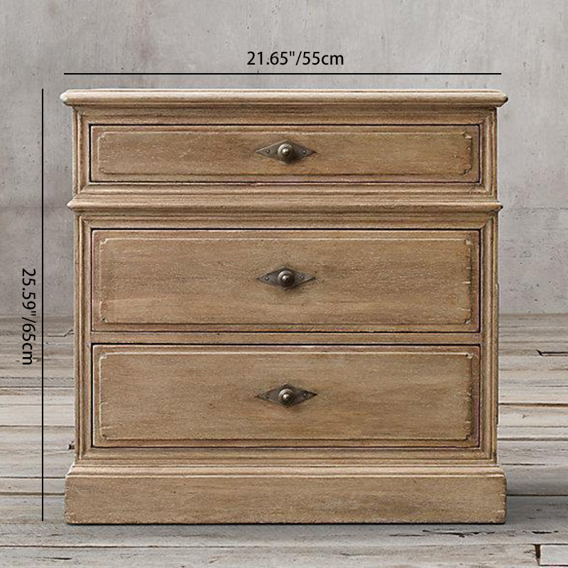Rustic Solid Wood 3-Drawer Nightstand