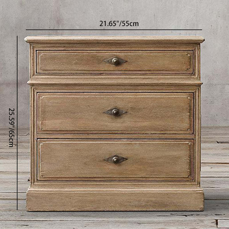 Rustic Solid Wood 3-Drawer Nightstand