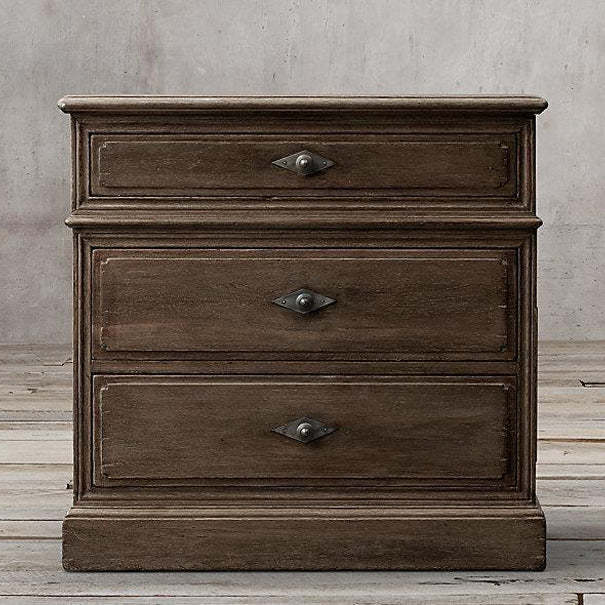 Rustic Solid Wood 3-Drawer Nightstand