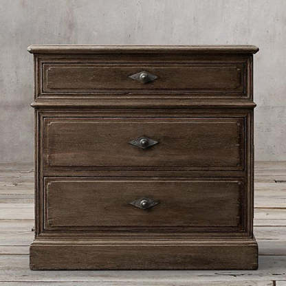 Rustic Solid Wood 3-Drawer Nightstand