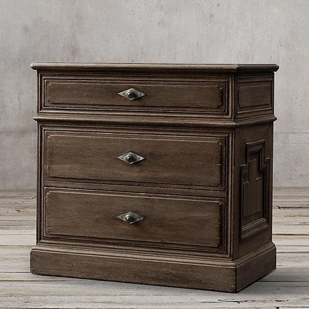 Rustic Solid Wood 3-Drawer Nightstand