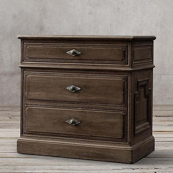 Rustic Solid Wood 3-Drawer Nightstand