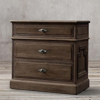 Rustic Solid Wood 3-Drawer Nightstand