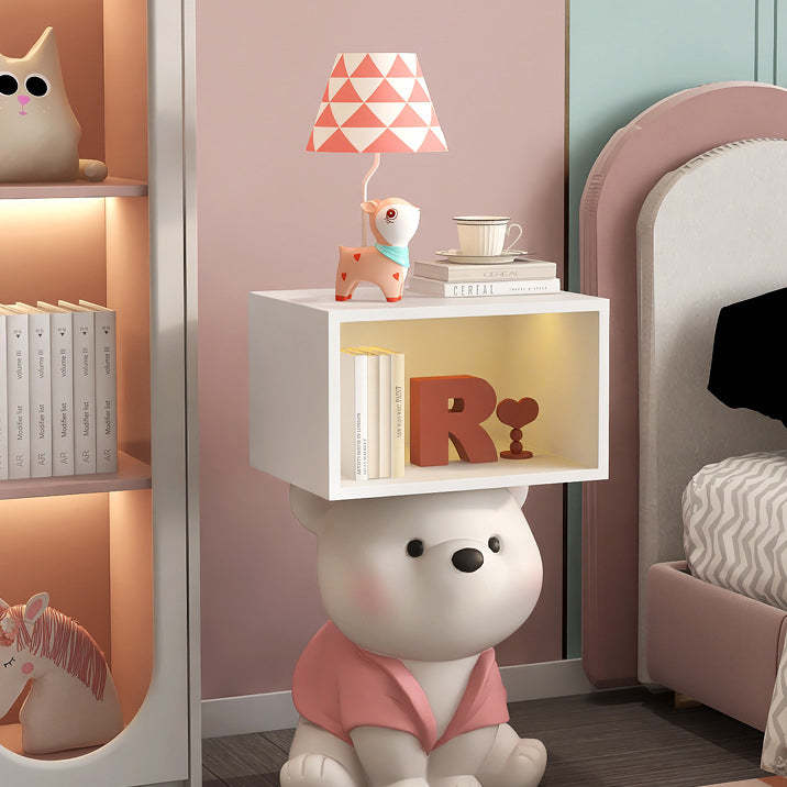 Bear Resin Rectangular Nightstand Cabinet — Pink